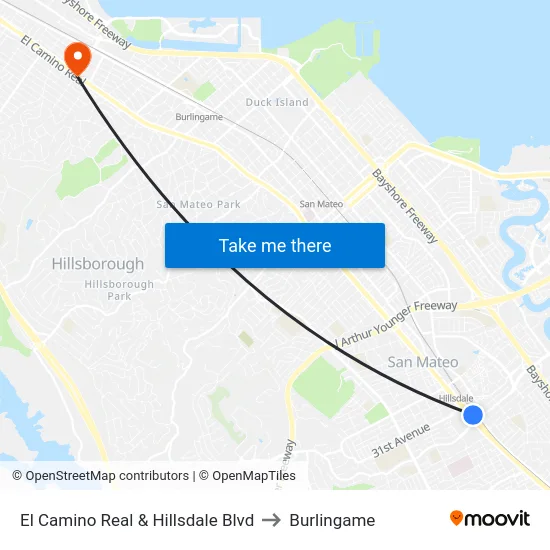 El Camino Real & Hillsdale Blvd to Burlingame map
