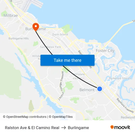 Ralston Ave & El Camino Real to Burlingame map