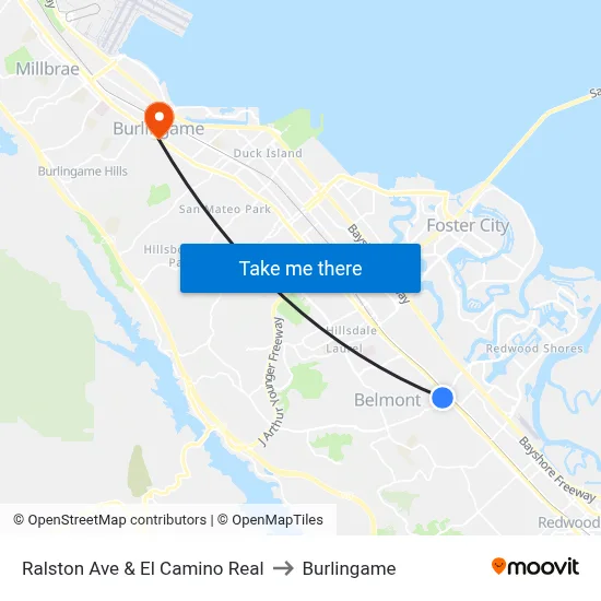 Ralston Ave & El Camino Real to Burlingame map