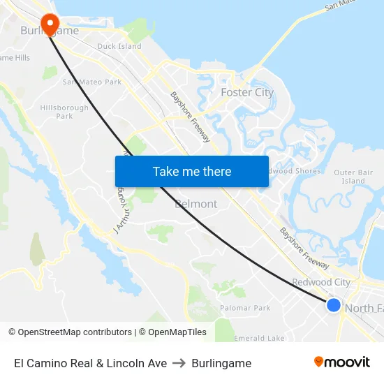 El Camino Real & Lincoln Ave to Burlingame map