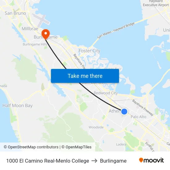 1000 El Camino Real-Menlo College to Burlingame map