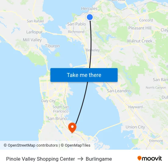 Pinole Valley Shopping Center to Burlingame map