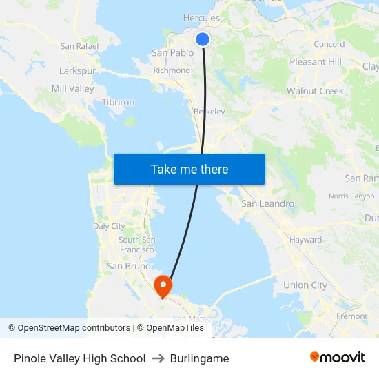Pinole Valley High School to Burlingame map