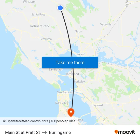 Main St at Pratt St to Burlingame map