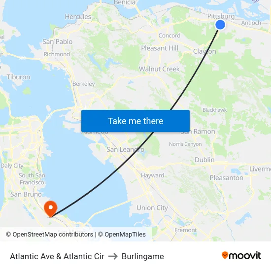 Atlantic Ave & Atlantic Cir to Burlingame map