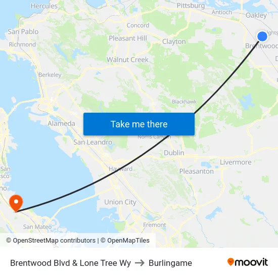 Brentwood Blvd & Lone Tree Wy to Burlingame map