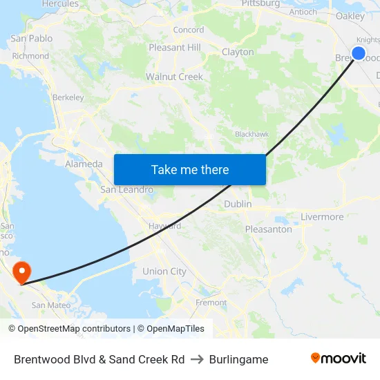 Brentwood Blvd & Sand Creek Rd to Burlingame map