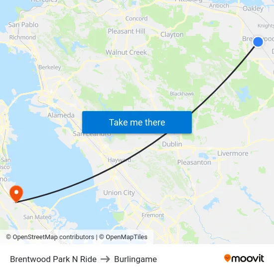 Brentwood Park N Ride to Burlingame map