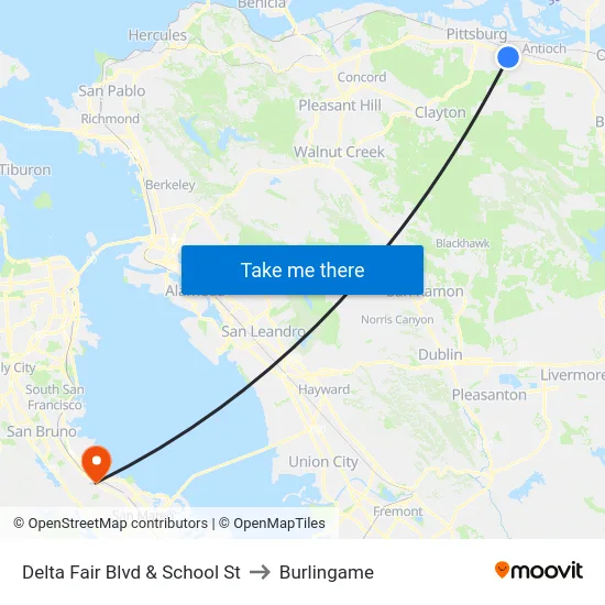 Delta Fair Blvd & School St to Burlingame map