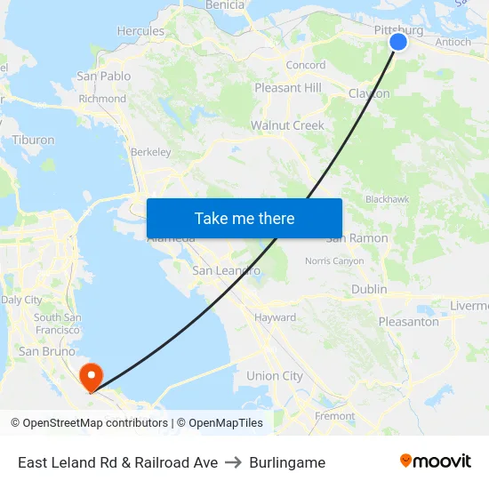 East Leland Rd & Railroad Ave to Burlingame map