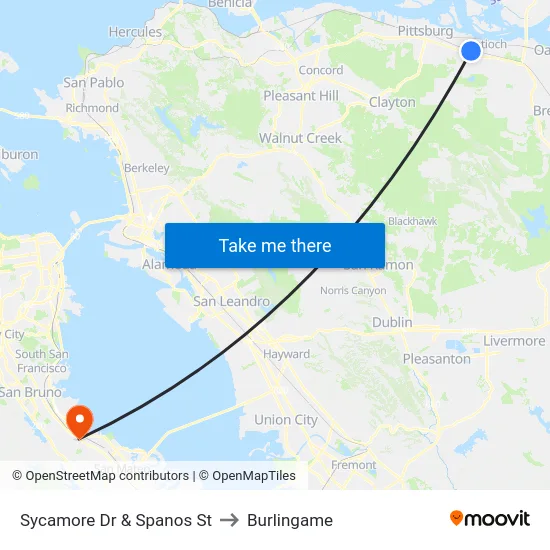 Sycamore Dr & Spanos St to Burlingame map