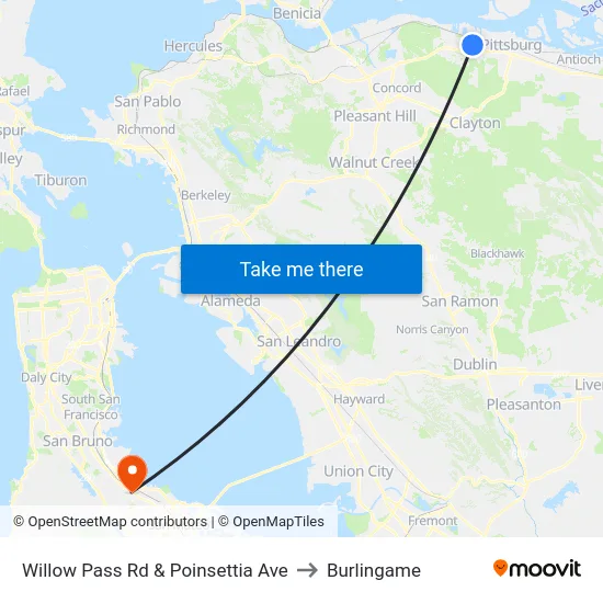 Willow Pass Rd & Poinsettia Ave to Burlingame map