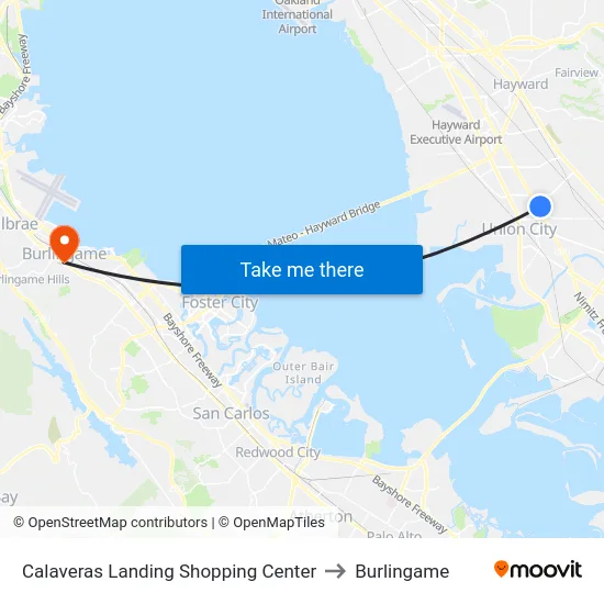 Calaveras Landing Shopping Center to Burlingame map