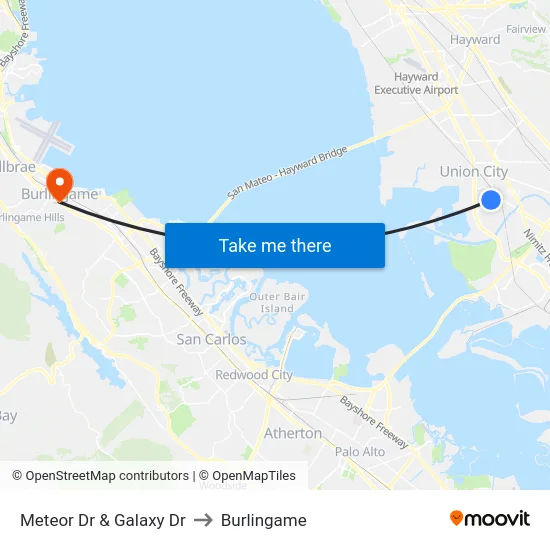 Meteor Dr & Galaxy Dr to Burlingame map