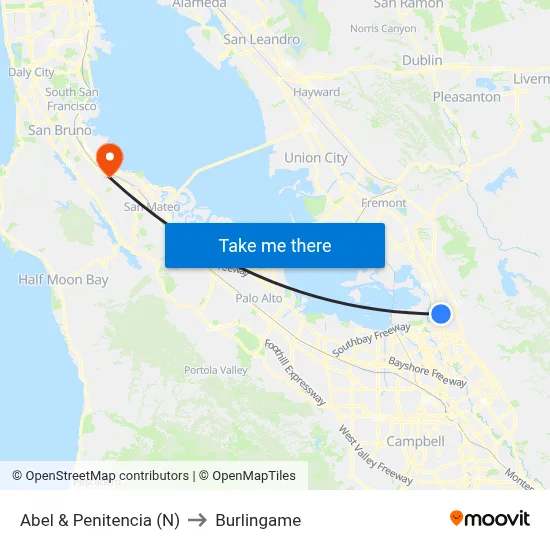 Abel & Penitencia (N) to Burlingame map