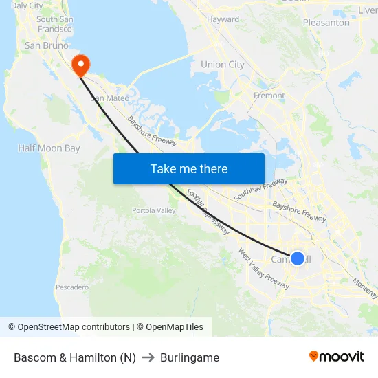 Bascom & Hamilton (N) to Burlingame map