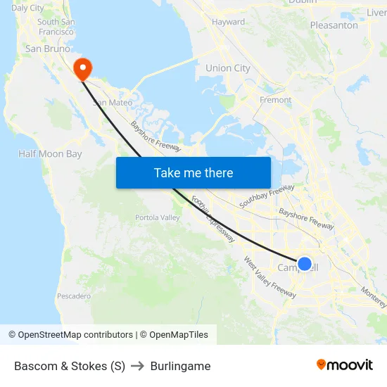 Bascom & Stokes (S) to Burlingame map