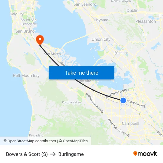 Bowers & Scott (S) to Burlingame map