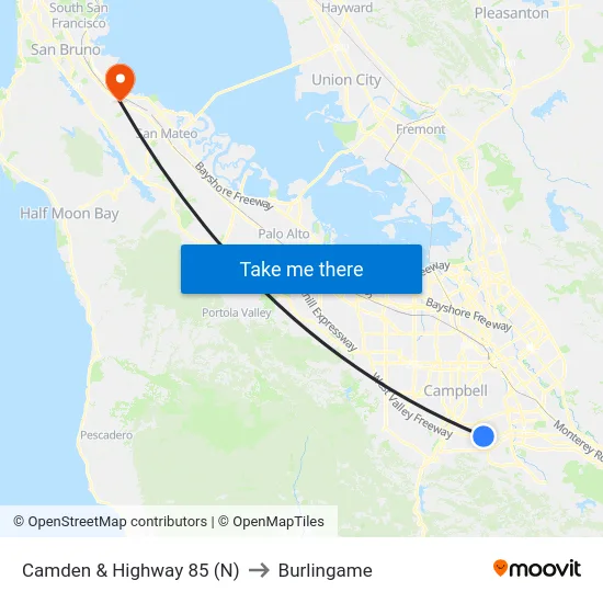 Camden & Highway 85 (N) to Burlingame map