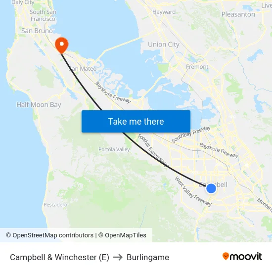 Campbell & Winchester (E) to Burlingame map