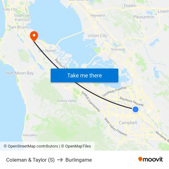 Coleman & Taylor (S) to Burlingame map