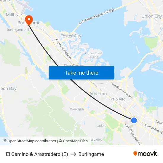 El Camino & Arastradero (E) to Burlingame map