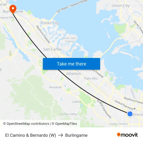 El Camino & Bernardo (W) to Burlingame map