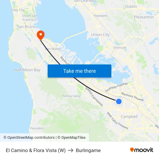 El Camino & Flora Vista (W) to Burlingame map