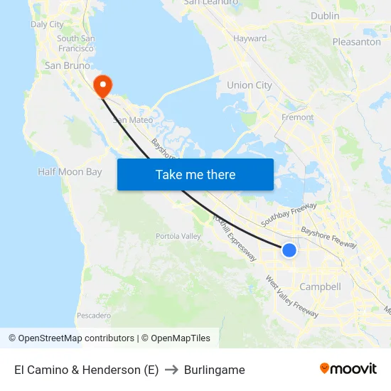 El Camino & Henderson (E) to Burlingame map