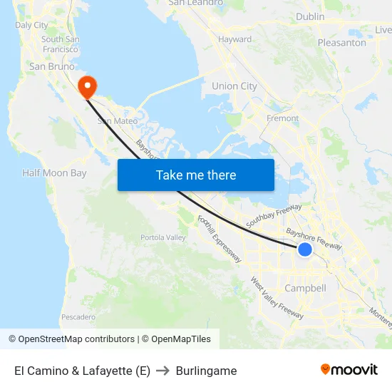 El Camino & Lafayette (E) to Burlingame map