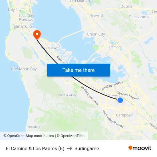 El Camino & Los Padres (E) to Burlingame map