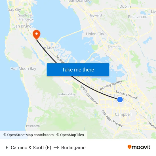 El Camino & Scott (E) to Burlingame map