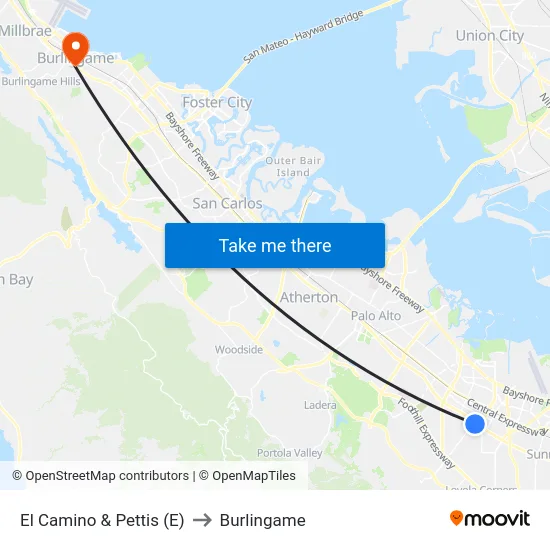 El Camino & Pettis (E) to Burlingame map