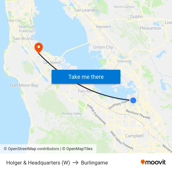 Holger & Headquarters (W) to Burlingame map