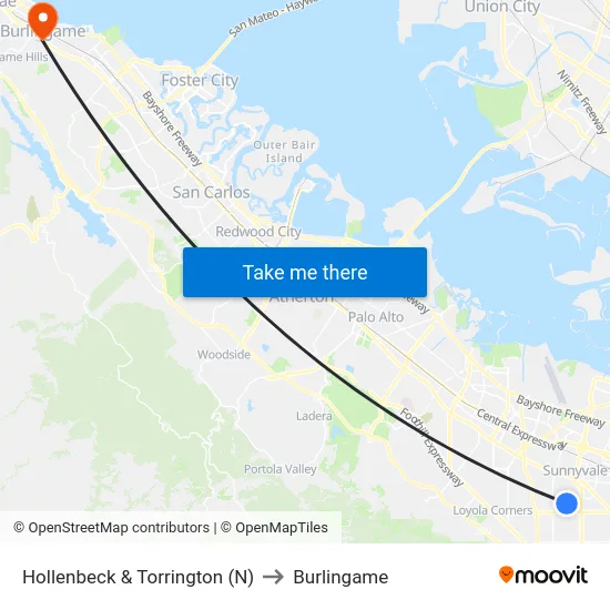 Hollenbeck & Torrington (N) to Burlingame map