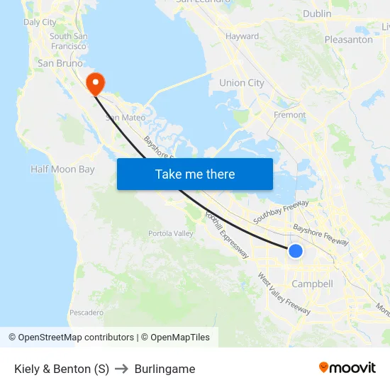 Kiely & Benton (S) to Burlingame map