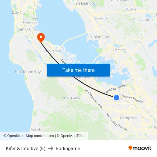 Kifer & Intuitive (E) to Burlingame map