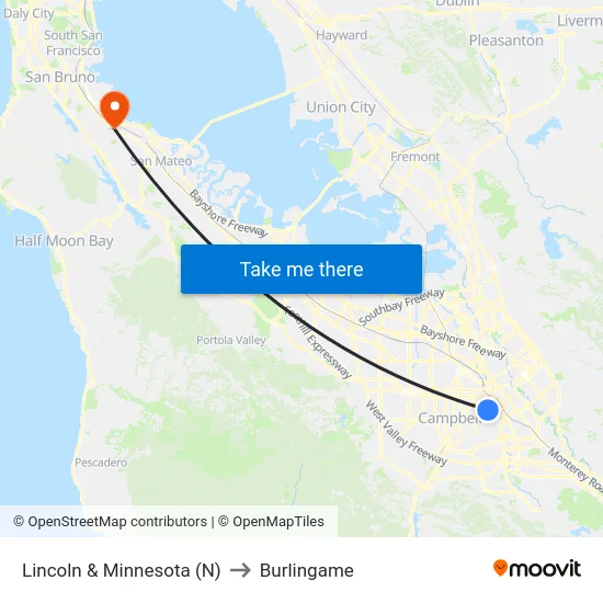 Lincoln & Minnesota (N) to Burlingame map