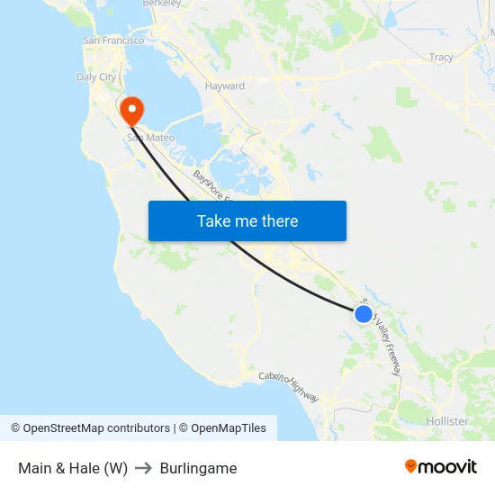 Main & Hale (W) to Burlingame map