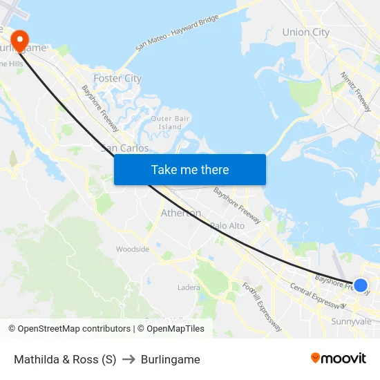 Mathilda & Ross (S) to Burlingame map