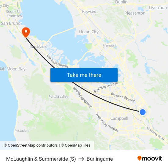 McLaughlin & Summerside (S) to Burlingame map