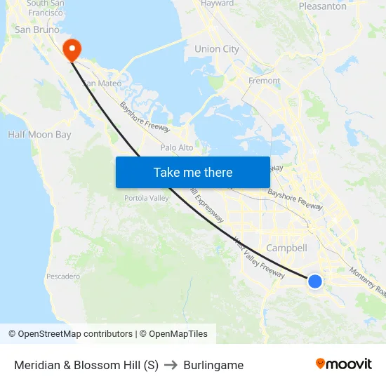 Meridian & Blossom Hill (S) to Burlingame map