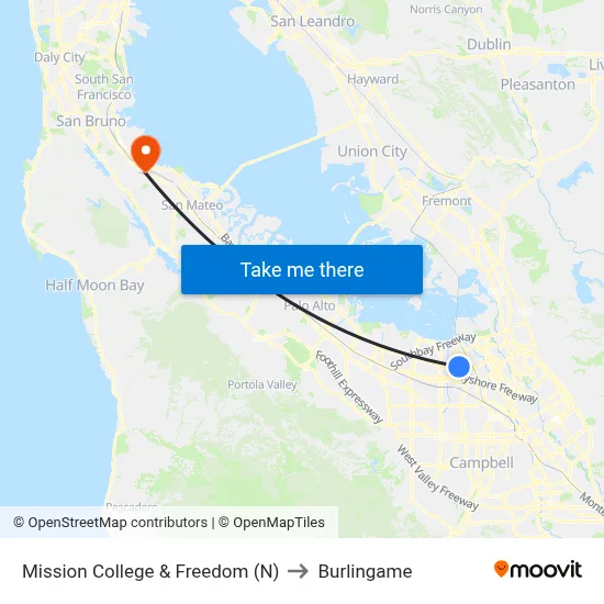 Mission College & Freedom (N) to Burlingame map