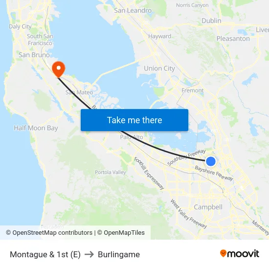 Montague & 1st (E) to Burlingame map