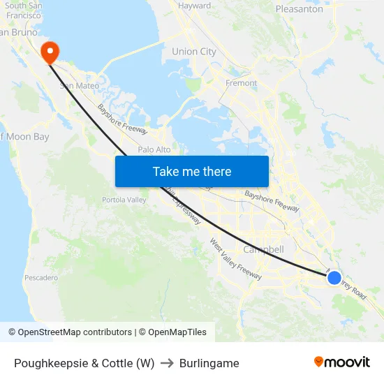 Poughkeepsie & Cottle (W) to Burlingame map