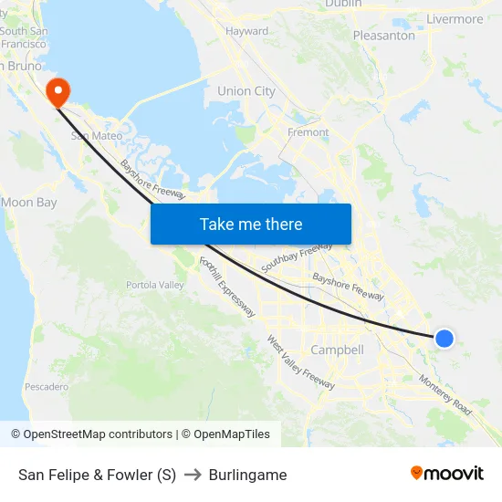 San Felipe & Fowler (S) to Burlingame map
