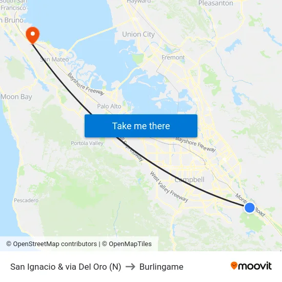 San Ignacio & via Del Oro (N) to Burlingame map