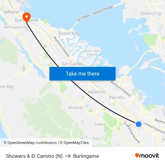 Showers & El Camino (N) to Burlingame map