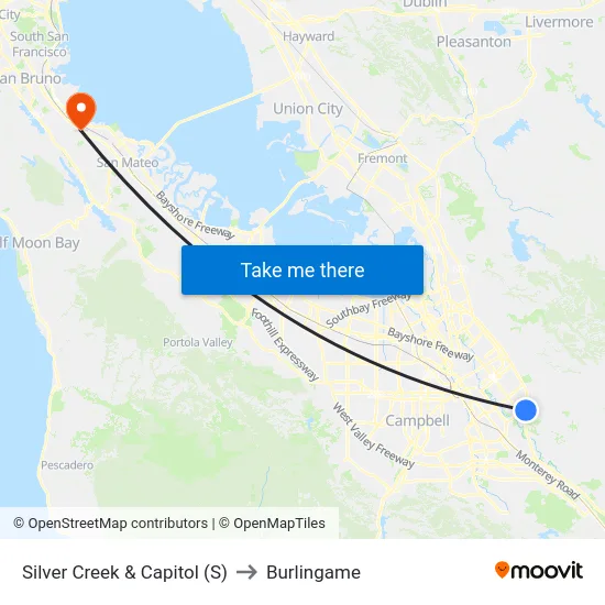 Silver Creek & Capitol (S) to Burlingame map