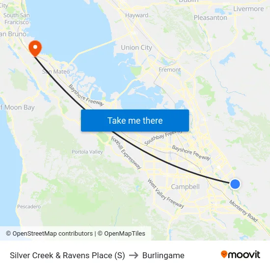 Silver Creek & Ravens Place (S) to Burlingame map